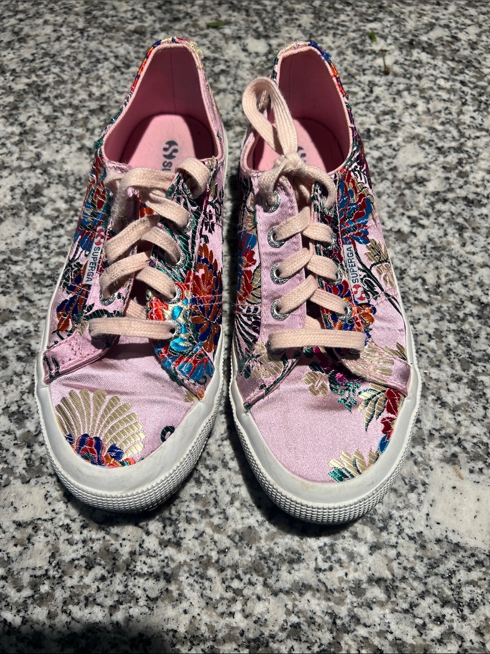 Superga 2750 Korelaw fashion sneakers 6.5 Pink Floral Embroidered Satin summer - Picture 3 of 9